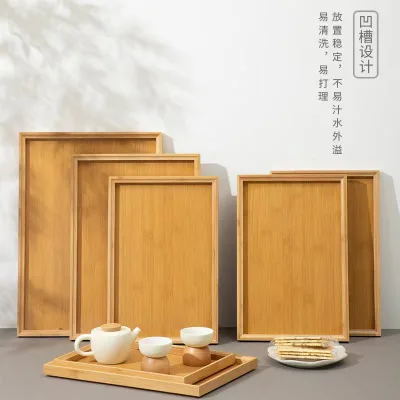 Modern Design Bamboo Tray Rectangular Tea Tray Solid Wood Kung Fu Set Water Cup Japanese Wooden Dinner Plate Hotels Side Dishes