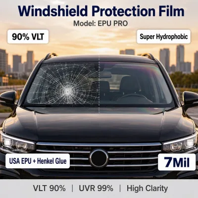 New Product Front Windshield Glass Protection Film 7mil Anti-Shatter Stone Chip Guard Windshield PPF OEM Manufacturer