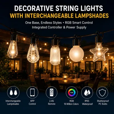 Energy Saving Smart Patio Lights with Wifi Music Sync and Replaceable Bulbs for Balcony Deck Pergola Use