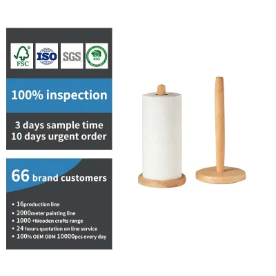Tabletop Wooden Paper Towel Holder with Wooden Base, Suitable for Kitchen, Living Room, Bathroom