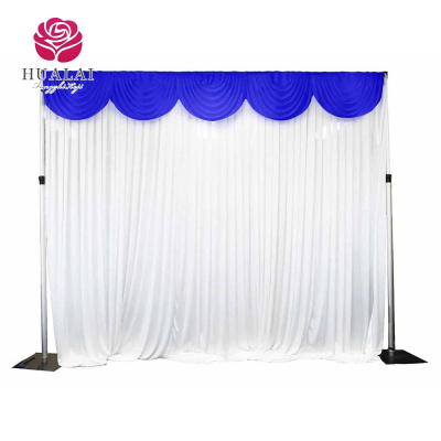 FBJ083  Icy Silk Curtains Stage Decoration Drapes  White Pleats Background and Pink Lilac Green Orange Royal Blue Valance