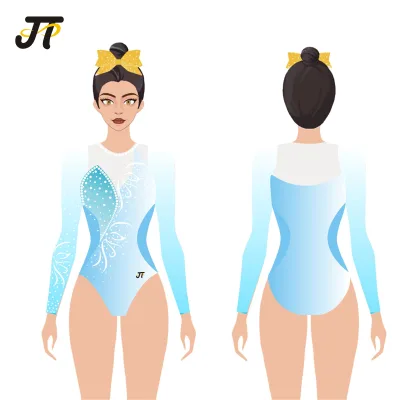 Long Sleeves Women Gymnastics Leotards - Green Pink Sublimation Rhythmic Gymnastics Leotard for Training