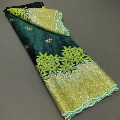 New Velvet Lace for Nigerian Wedding African Velvet Fabric With Sequins Stone Lace Fabric Embroidery