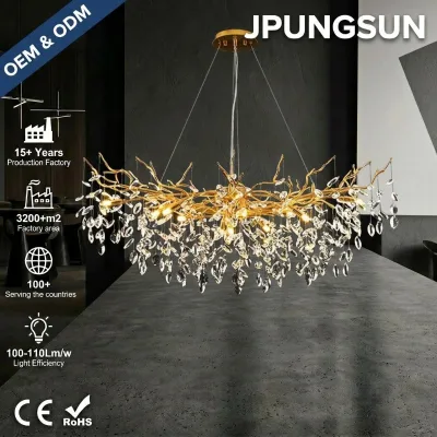Modern Artistic Chandelier All-Aluminum Tree Branch Shape Handcrafted Glass Pendant Lighting
