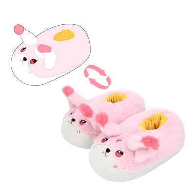 Factory High Quality pink Cute Warm Indoor Bedroom Dog Custom Animal Plush slippers for Children