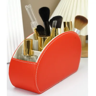 LG8175 Hot Selling PU Leather Remote Control Holder Box With 5 Compartments Handmade in Stock Makeup Organizer Case