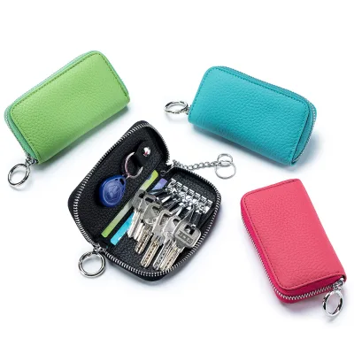 Pastel Turquoise Genuine Leather Handmade Fashion Zipper Closure Portable Pocket Size for Bag for Men Women