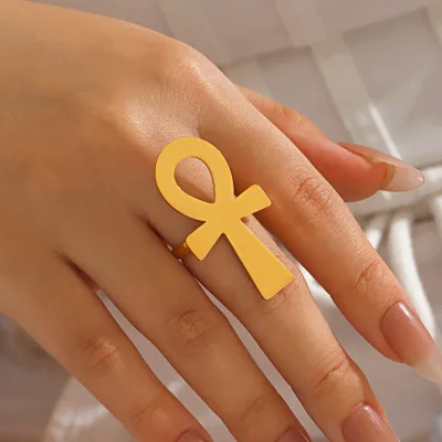 European and American Stylish Exaggerated Cross Ring, Personality Fashion, Ethnic-Style Cross Titanium Steel Ring for Women,