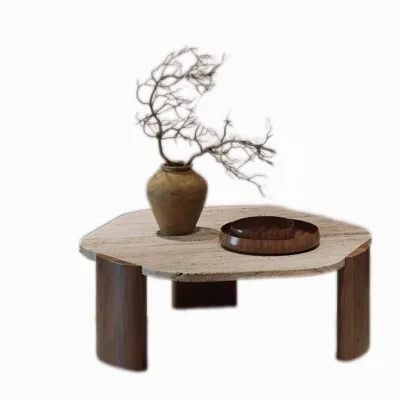 Modern Luxury Hotel Furniture Hexagonal Natural Marble Travertine Coffee Table Minimalist Furniture Living Room Table Travertine