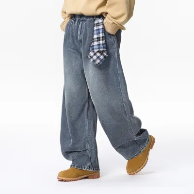Men's Casual Pants with Detachable Square Scarf Summer Front Logo Autumn Washed Vintage Jeans New Street Style Loose Fit