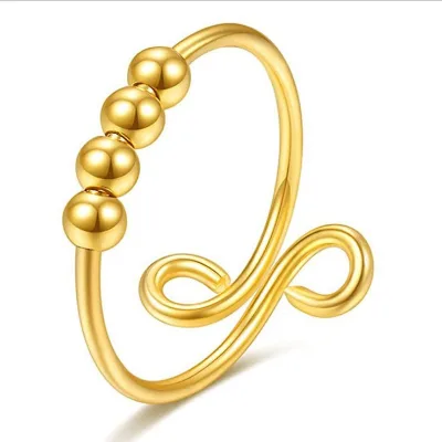 Anxiety Ring for Women Fidget Anxiety Anti Ring With Beads Spinner Adjustable Stainless Steel Beads Rings Jewelry