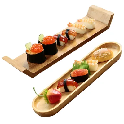 Rectangle Oval Bamboo Wooden Wood Japanese Sushi Tool Serving Tray Bamboo Sushi Boat