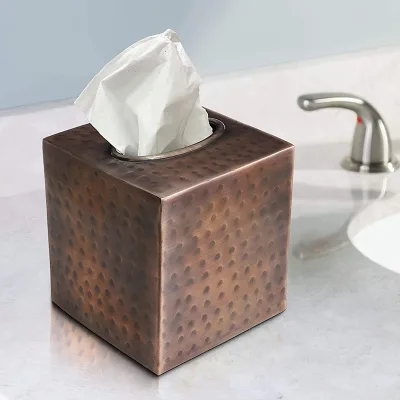 Tissue Box Square Cover Holder Rust-proof Decorative Modern Hand-hammered Iron for Hotel Home Bathroom Use