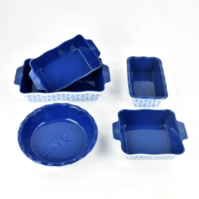 Glaze Blue Top Grade Rectangular Round Square Kitchenware Bakeware Set Household Baking Dish Ceramic
