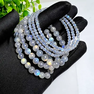 Wholesale 4/6/8mm High Quality Grey Moonstone Bracelet Crystal Round Labradorite Beads with Great Flash for Women Jewelry