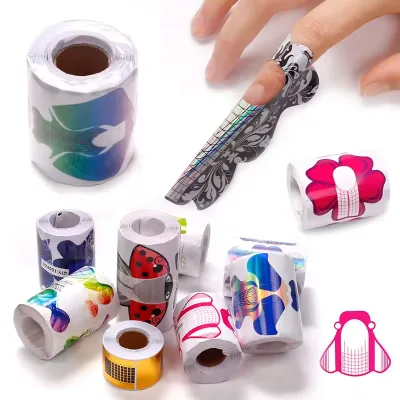 Common Aluminum Nail Forms Roll 100Pcs Self-Adhesive Tips Paper Butterfly UV Gel Nail Extension Acrylic Nails Custom Label Easy