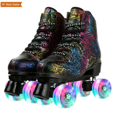 Istaride New Ice Skates Adult Double Row Roller Skates Luminous Wheels Rollschuhlaufen Men'S and Women'S Roller Shoes Skates