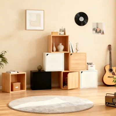 Modern Luxury Elegant Wood Cabinet for Nail Products Shoes Bags Display in Salons and Hotel Rooms Big Window showcase