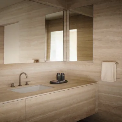 Decorative Travertine Stone Wall Panels Turkish Honed Finish Interior Exterior Bathroom Villa Decoration Modern Design Dougbuild