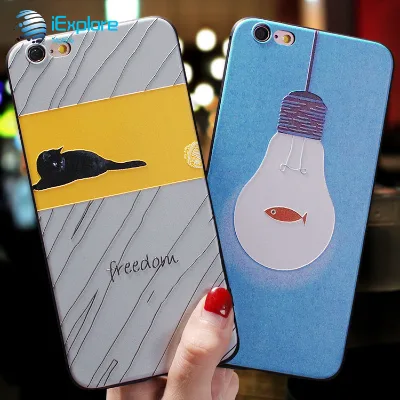 IExplore TPU 3D Embossment Custom Printing Freedom Life of Cat and Goldfish Phone case for iPhone 16 Pro Max Galaxy S25 Plus