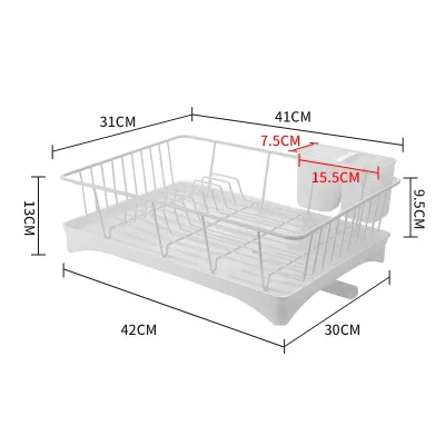 Detachable Single-Tier Dish Drainer Organizer with Removable Utensil Holder Set Iron Material Storage Rack for Chopsticks