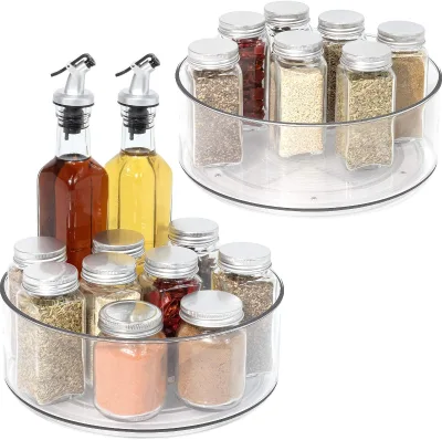 Spacious Rotating Cosmetic Organizer - Transparent Tray Design, Perfect for Desktop Skincare Storage
