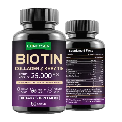 Private Label Biotin Keratin Collagen Capsules 2500 Mcg Supplement Reinforce Brittle Nails Enhance Skin Elasticity