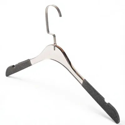 Premium Non-Slip Chrome Metal Clothes Hanger with Grey Velvet Shoulder Pads 360 Swivel Hook High-end Garment Coat Display Hanger