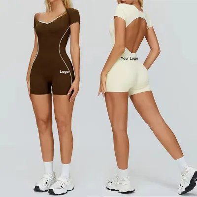Oem High Quality Integrated Sports Bodysuit Short Sleeve Sportswear Women Plus Size Quick Dry Training Jumpsuit
