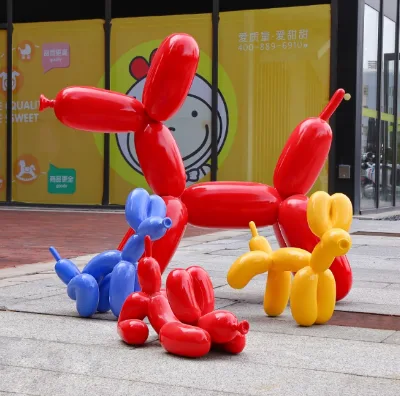 Large-scale Simulated Balloon Dog Decoration, Cartoon Dog, Floor-standing Resin Glass Fiber Sculpture