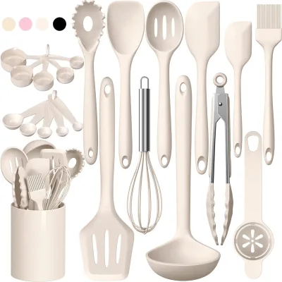 Modern Khaki Silicone Kitchen Utensils Set Heat Resistant Cookware Accessories for Camping & Cooking