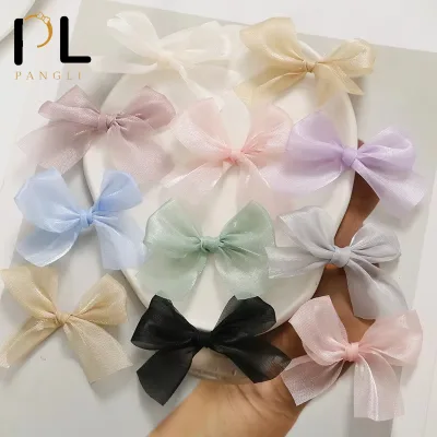 PL Wholesale Korean Organza Solid Velvet Satin Ribbon Bow Hairpin Bowknot Hairgrips Children Hair Accessories Girls Women