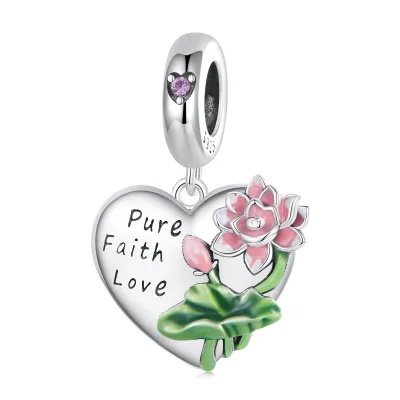Enamel Flower Heart Pendant Charm 925 Sterling Silver Zircon Jewelry Making Heart Wholesale Bead Charms