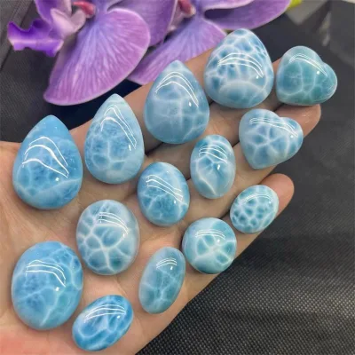 Hot Sale High Quality Natural Larimar Crystal Heart Necklace Carvings Polished Blue Oval Droplet Crystal Pendant for Gifts