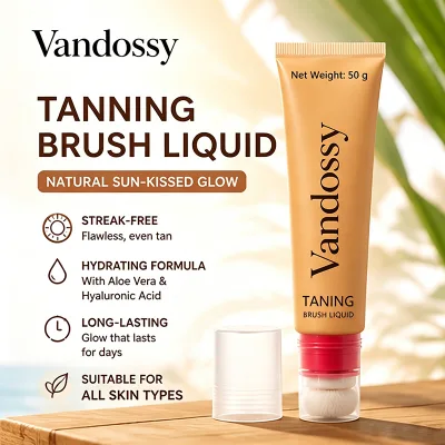 OEM Vandossy  Private Label Self Tanning Brush Liquid Streak Free Gradual Tan Moist Formula Built in Brush 50g for Women