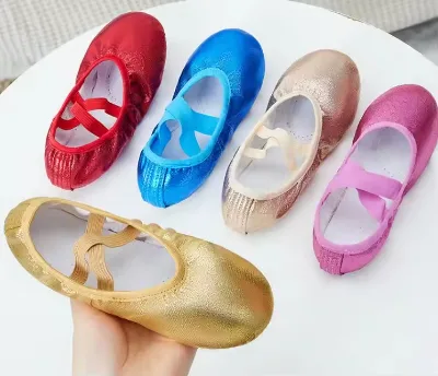 2025 Wholesale High Quality New PU Gold Red Blue Pink Champagne Ballet Dance Shoes for Women and Girls Glitter Ballet Shoes
