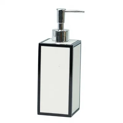 Rectangular White Polyresin Soap Dispenser Black Frame Chrome Pump Modern Liquid Lotion Bottle Bathroom Vanity Accessory Hotel