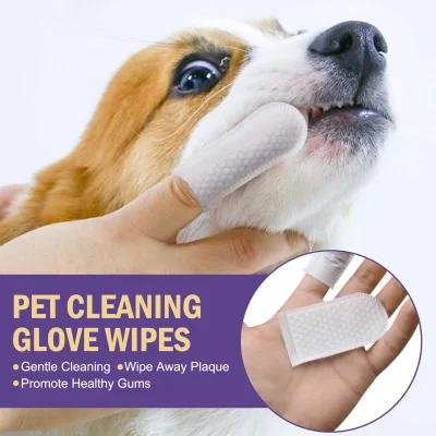 50 Piece Pet Dental Care Finger Toothbrush Wipes, Cleaning Teeth Finger Wipes Oral Cleaning Tartar Finger Wipes