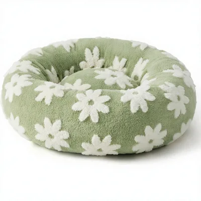 Luxury Eco Friendly Washable Soft Calming Winter Print Donut Cat Bed Cave for Dogs/Cats Durable Carton Packaging 3D Pattern