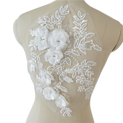 Embroidery Beaded Flower Sequence Lace Applique Motif Bridal Wedding Lace