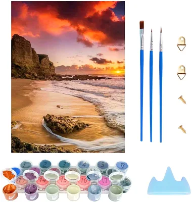 40 X 50 cm Adults and Children Beginners DIY Sunset and Beach Digital Canvas Seascape Oil Painting by Numbers Beach
