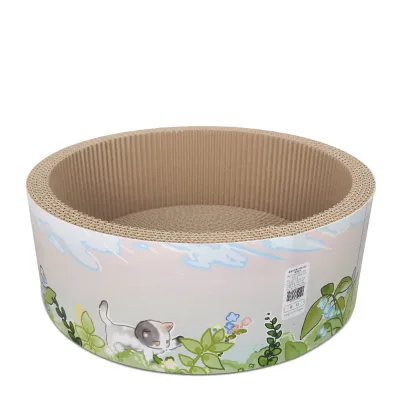 icle- High Quality Cattery hot sales stock IC-5016-purple Cat disc Cardboard corrugated free catnip Cat Scratcher with box