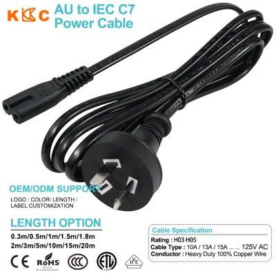 SAA RCM AU 2 Pin Round Plug C7 Power Cord, Figure 8 IEC-C7 to Australian Cable 1.8M for PS3 PS4 Game Consoles