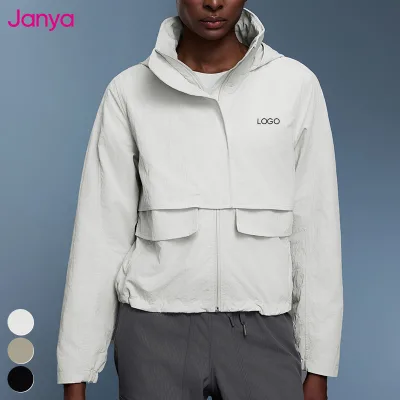 Janya Women's Lightweight Full Zipper Hooded Fitness Windbreaker Jacket Loose Casual Windproof Waterproof Sports Outdoor Jacket