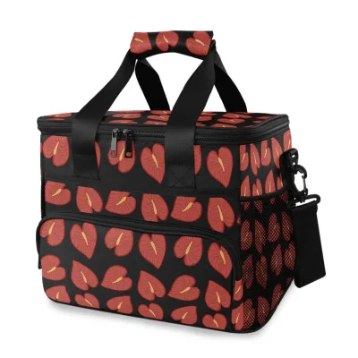 Hot Selling Hawaii Style Red Anthurium Waterproof Picnic Camping Insulated Tote Custom Design Cooler Box With Shoulder Straps