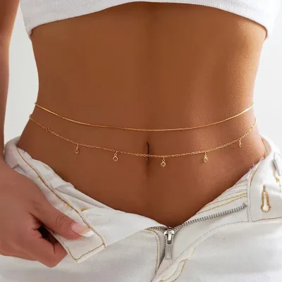 Stainless Steel Waterproof Gold Plated Waist Chain for Women | Belly Chain & Faceted Crystal Beads
