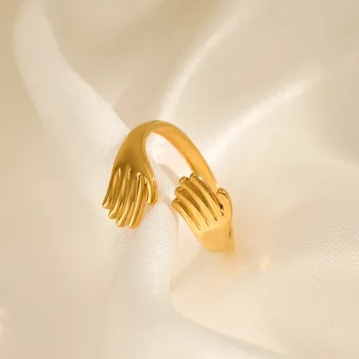 European and American-style Stainless Steel Hug Ring, Women's Personalized Vintage Ethnic-Style Real Gold-Plated Titanium Steel