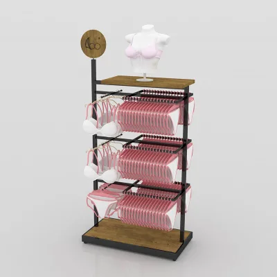 Custom New Underwear Store Design Metal Women Underwear Display Rack Floor Standing Bra Display Rack with Torsor Mannequin