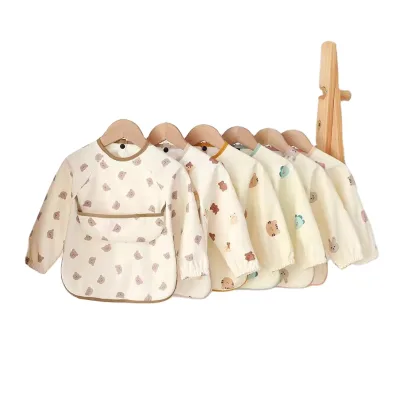 Baby Waterproof Apron with Pocket Baby Long Sleeve Bib Multi-Use Baby Bandana Bibs