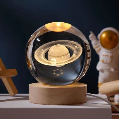 Star Crystal Ball LED Display Base Wood Led Base Wooden Base Art Ornament for Christmas Birthday Gifts
